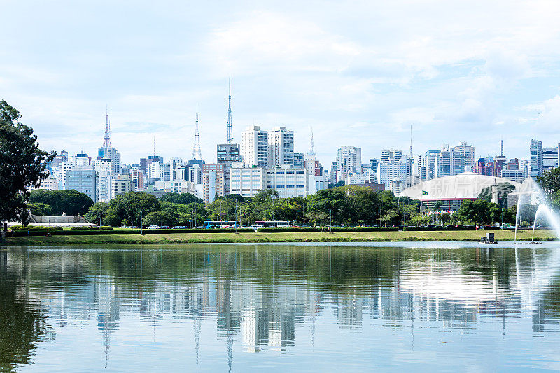 从巴西伊比拉普埃拉公园(Ibirapuera Park)可以看到圣保罗令人惊叹的美景